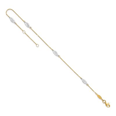 14K Two-Tone Gold Diamond-Cut Leaf Anklet – view 8