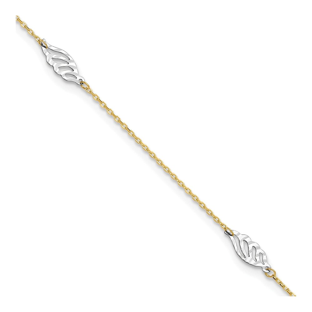 14K Two-Tone Gold Diamond-Cut Leaf Anklet