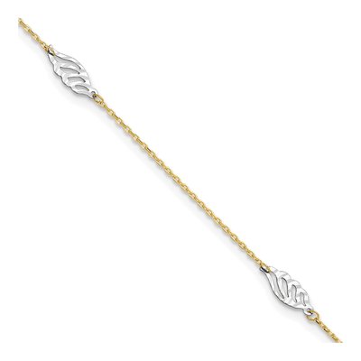 14K Two-Tone Gold Diamond-Cut Leaf Anklet