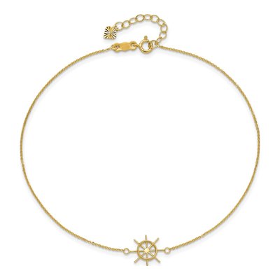 14K Yellow Gold Ships Wheel Anklet – view 5