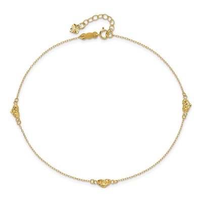 14K Yellow Gold Puffed Hearts Anklet – view 4