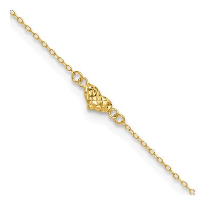 14K Yellow Gold Triple Puffed Hearts Anklet