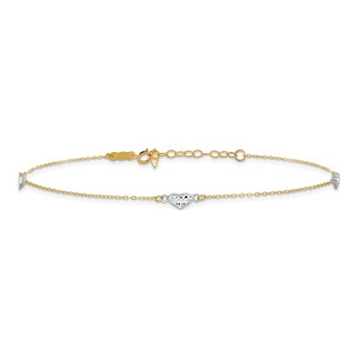 14K Two-Tone Gold Puffed Hearts Anklet – view 3