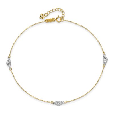 14K Two-Tone Gold Puffed Hearts Anklet – view 4