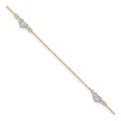 14K Two-Tone Gold Puffed Hearts Anklet