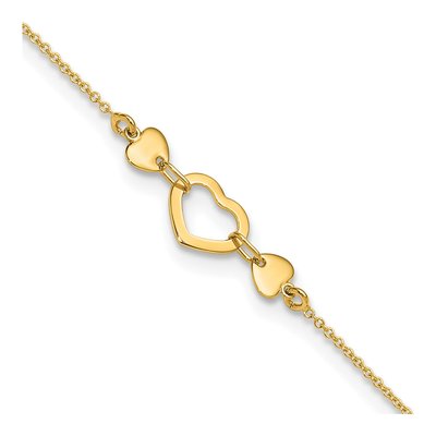 14K Yellow Gold Open Heart Anklet