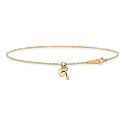 14K Yellow Gold Heart Key Cable Anklet – view 4