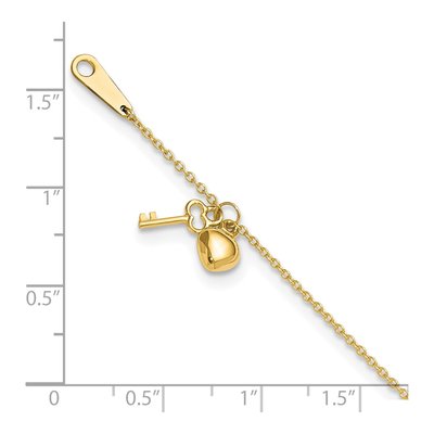 14K Yellow Gold Heart Key Cable Anklet – view 5
