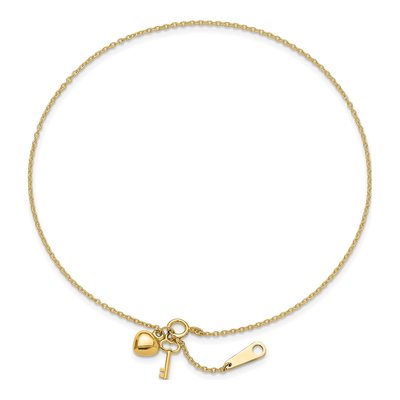 14K Yellow Gold Heart Key Cable Anklet – view 6