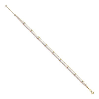 14K Tri-Color Gold 3-Strand Beaded Anklet – view 3