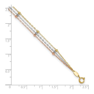 14K Tri-Color Gold 3-Strand Beaded Anklet – view 5