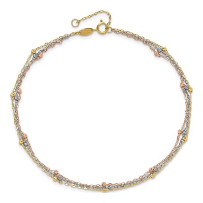 14K Tri-Color Gold 3-Strand Beaded Anklet – view 6