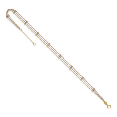 14K Tri-Color Gold 3-Strand Beaded Anklet – view 8
