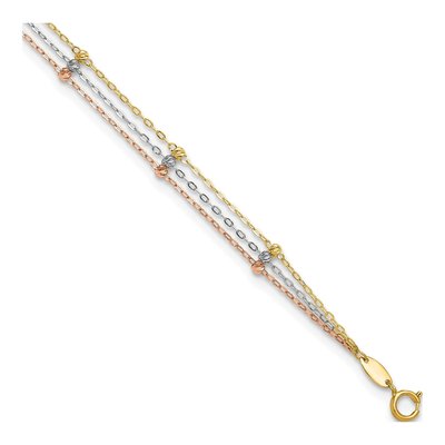 14K Tri-Color Gold 3-Strand Beaded Anklet