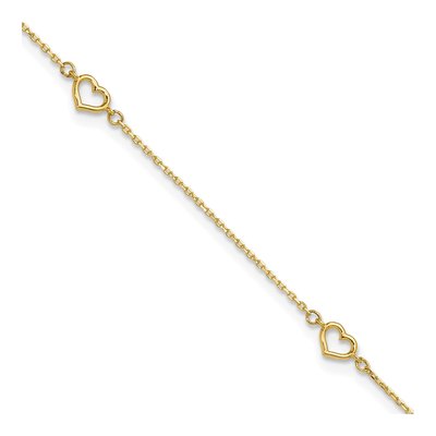 14K Yellow Gold Open Hearts Anklet
