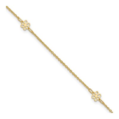 14K Yellow Gold Flower Station Anklet