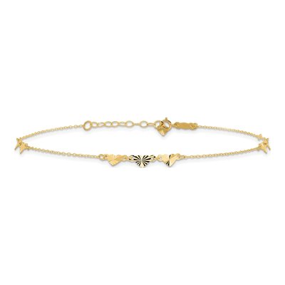 14K Yellow Gold Diamond-Cut Hearts Anklet – view 4