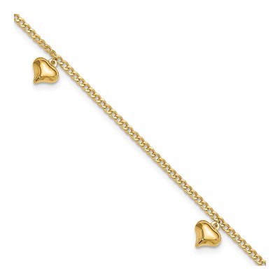 14K Yellow Gold Curb Heart Anklet