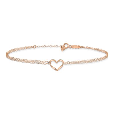14K Rose Gold Twisted Heart Double Strand Anklet – view 4