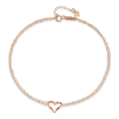 14K Rose Gold Twisted Heart Double Strand Anklet – view 5