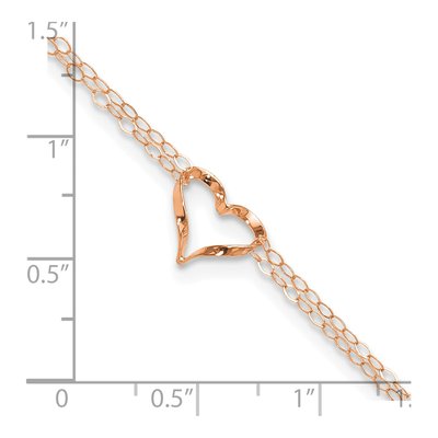 14K Rose Gold Twisted Heart Double Strand Anklet – view 6