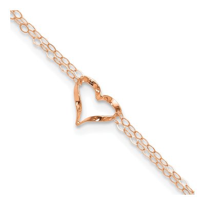 14K Rose Gold Twisted Heart Double Strand Anklet