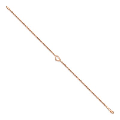 14K Rose Gold 2mm Hollow Diamond-Cut Open Heart Rope Chain Anklet – view 2