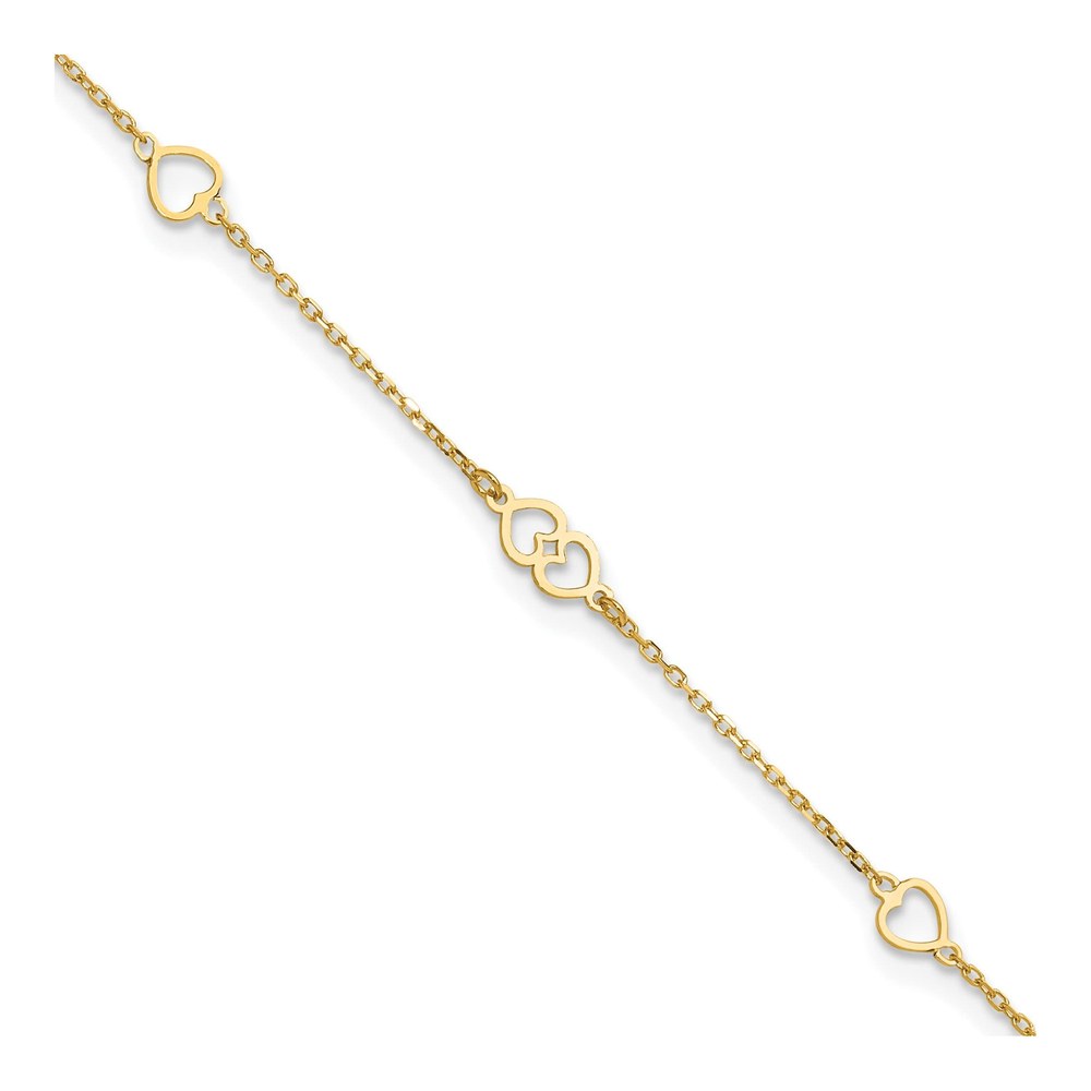 14K Yellow Gold Heart Link Anklet