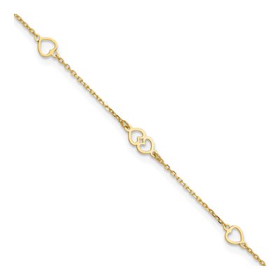 14K Yellow Gold Heart Link Anklet