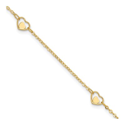 14K Yellow Gold Heart Link Anklet