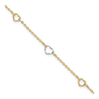 14K Two-Tone Gold Open Hearts Anklet