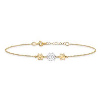 14K Two-Tone Gold Flower Cut-Out Anklet – view 3