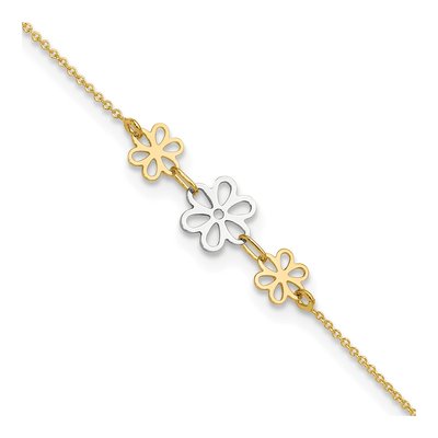 14K Two-Tone Gold Flower Cut-Out Anklet