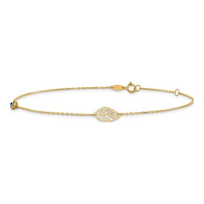 14K Yellow Gold Leaf Glass Eye Anklet – view 4