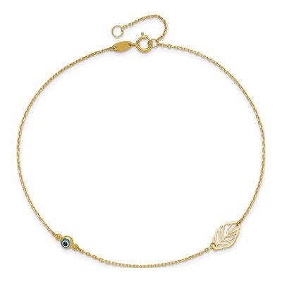 14K Yellow Gold Leaf Glass Eye Anklet – view 6