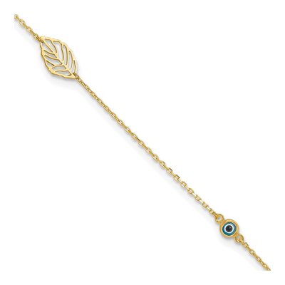 14K Yellow Gold Leaf Glass Eye Anklet