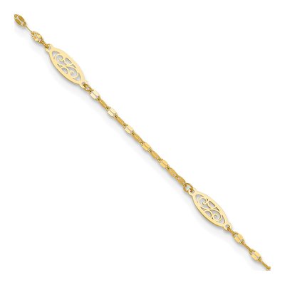 14K Yellow Gold Filigree Link Anklet