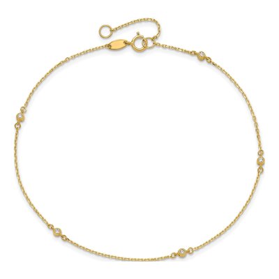 14K Yellow Gold CZ Station Anklet, 9-10 In – view 6