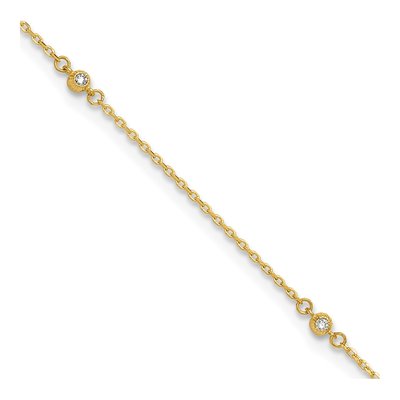 14K Yellow Gold CZ Station Anklet