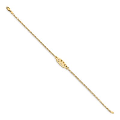 14K Yellow Gold Filigree Heart Bismark Anklet – view 3