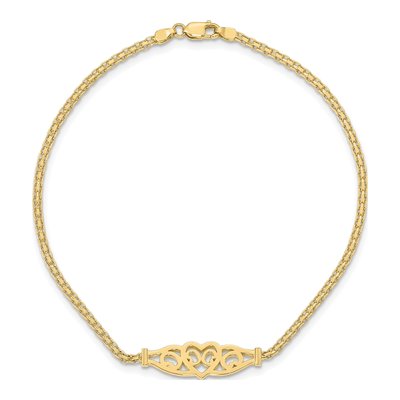 14K Yellow Gold Filigree Heart Bismark Anklet – view 5