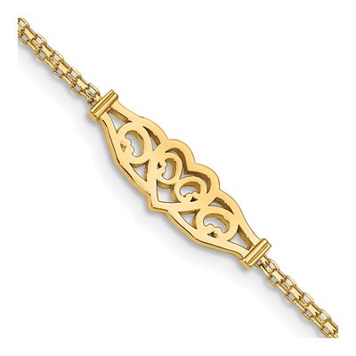 14K Yellow Gold Filigree Heart Bismark Anklet