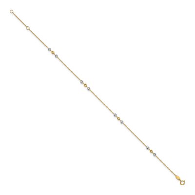 14K Two-Tone Gold Diamond-Cut Beaded Station Anklet – view 3