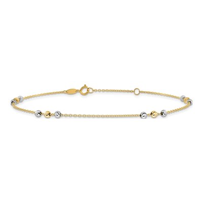 14K Two-Tone Gold Diamond-Cut Beaded Station Anklet – view 4