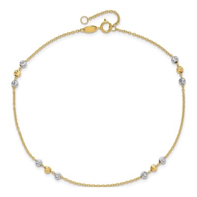 14K Two-Tone Gold Diamond-Cut Beaded Station Anklet – view 6