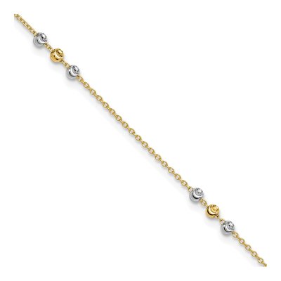 14K Two-Tone Gold Diamond-Cut Beaded Station Anklet