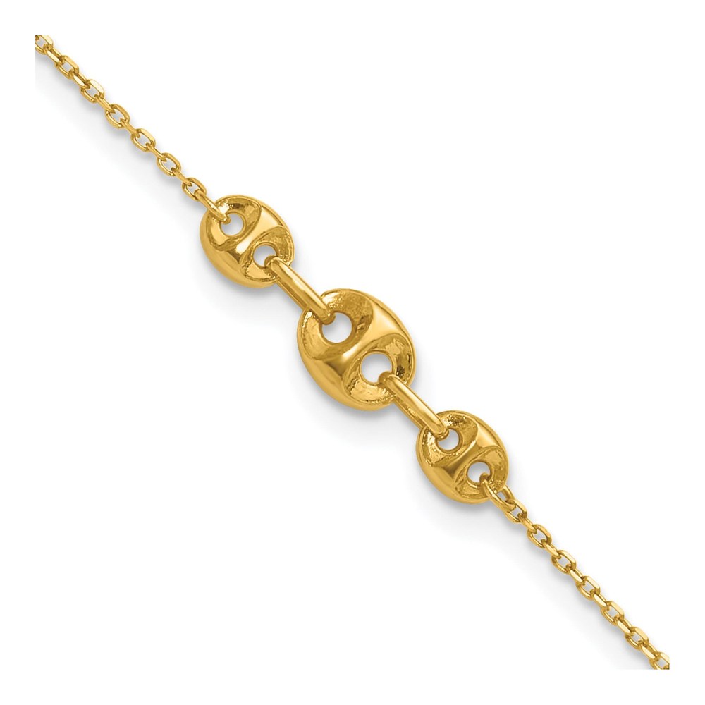 14K Yellow Gold Mariner Link Anklet, 9+1 in