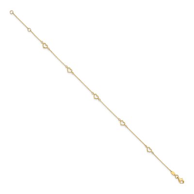 14K Yellow Gold Open Heart Station Anklet – view 3