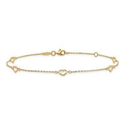 14K Yellow Gold Open Heart Station Anklet – view 4