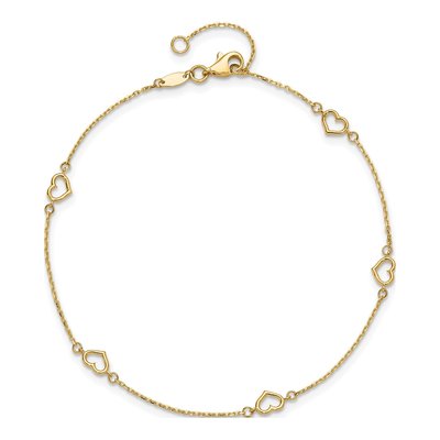14K Yellow Gold Open Heart Station Anklet – view 5